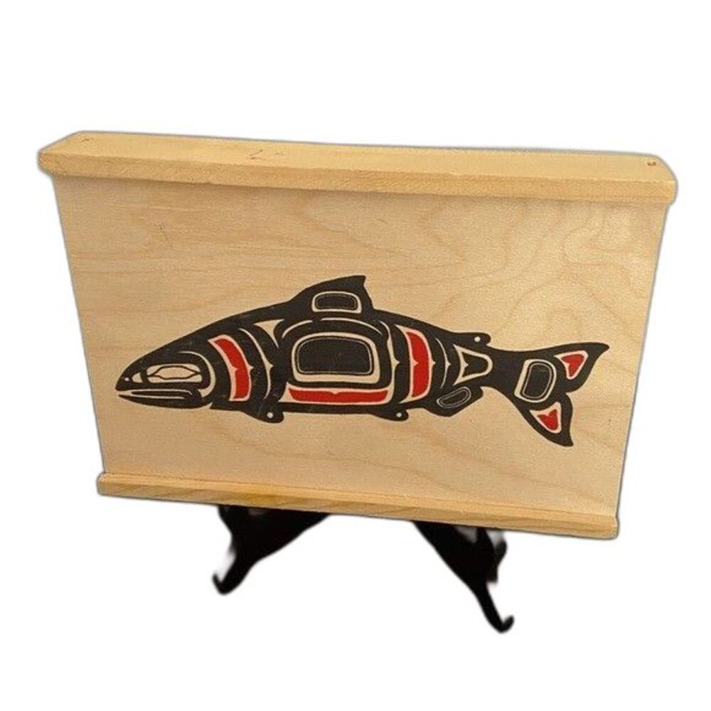 Vintage Wood Salmon Box North West Fish Sliding Lid Stash Box